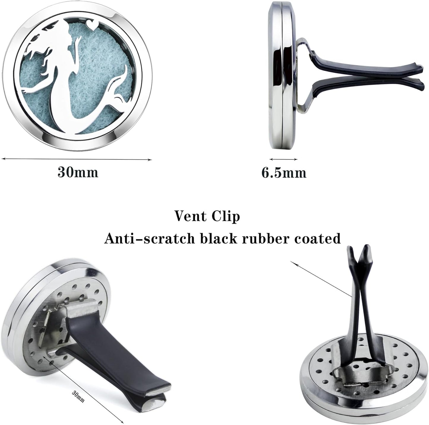 30mm Car Essential Oil Diffuser Vent Clip Air Freshener Vent Clips Aromatherapy with 10 Felt Pads Car Accessories Mother's Day for Women (Mermaid)