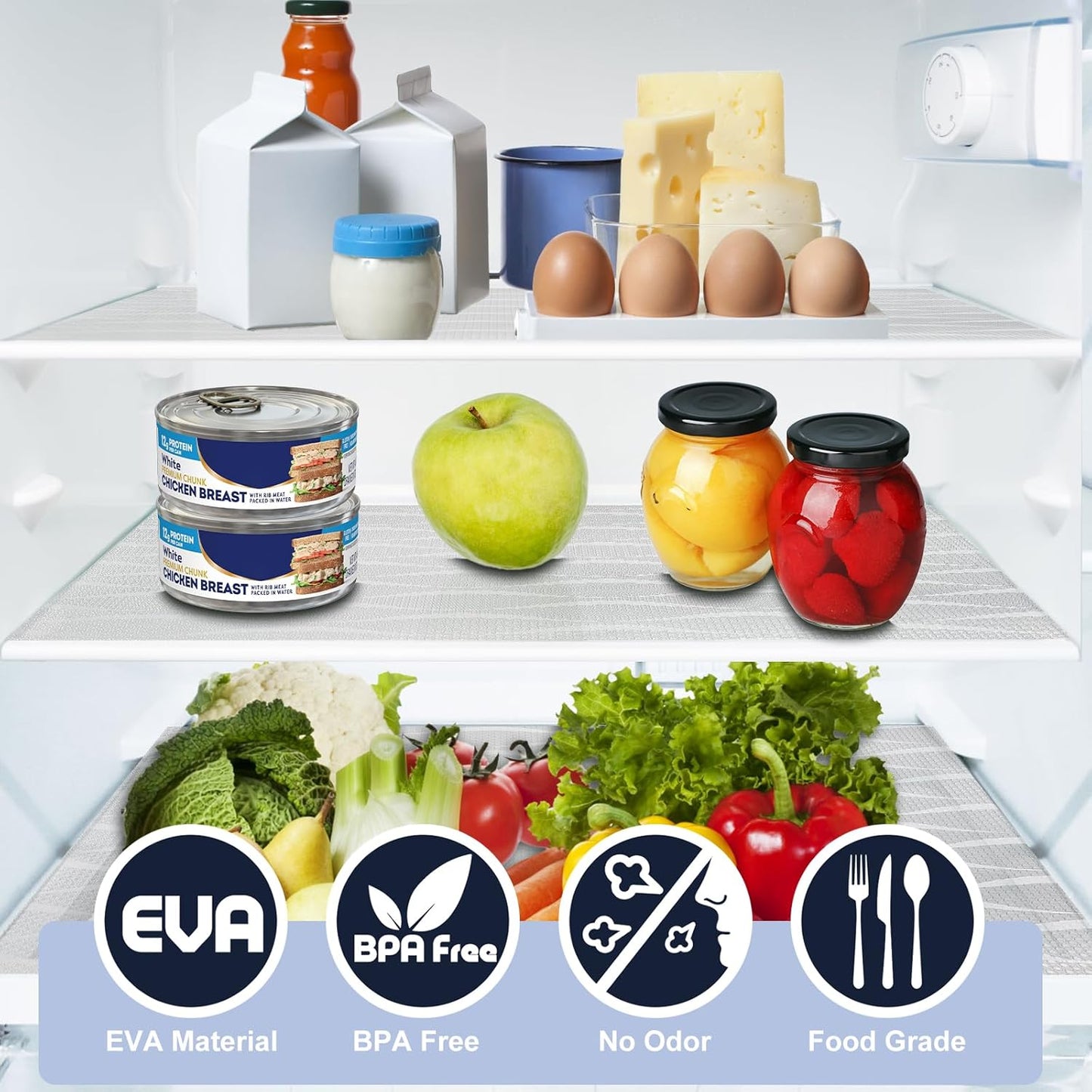 Shelf Liner, Waterproof Refragerator Liner, Drawer Liners for Kitchen Cabinet, Bathroom Sink Mat No Slip Cupboard Mats Non Adhesive Fridge Liner EVA Place Mats Roll - Clear Wave 17.5"×197"