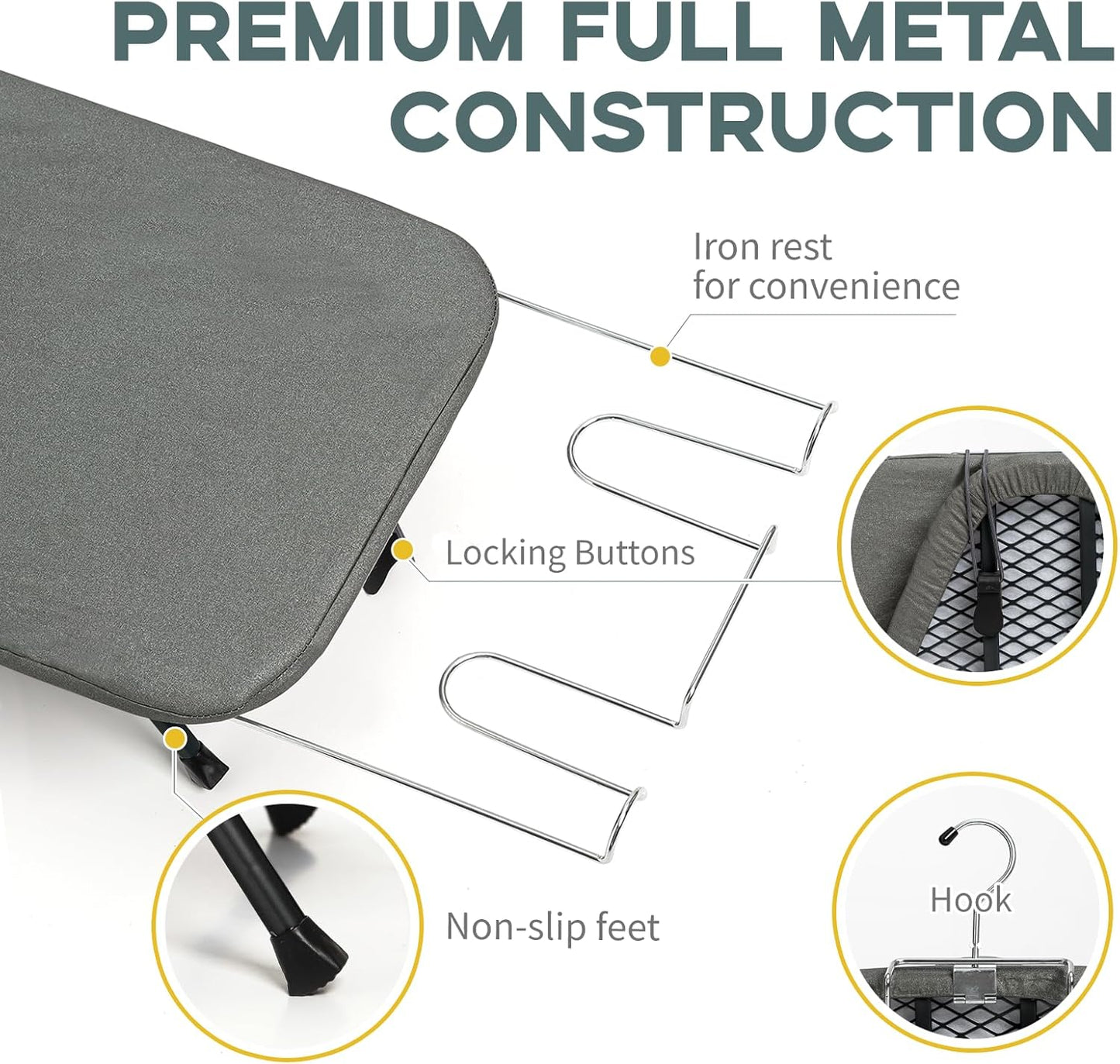 Small Ironing Board Tabletop, RAINHOL Compact Portable Iron Board Foldable with Cover and Pad, Countertop Mini Ironing Table for Travel and Space Saving, 31"x12", Black