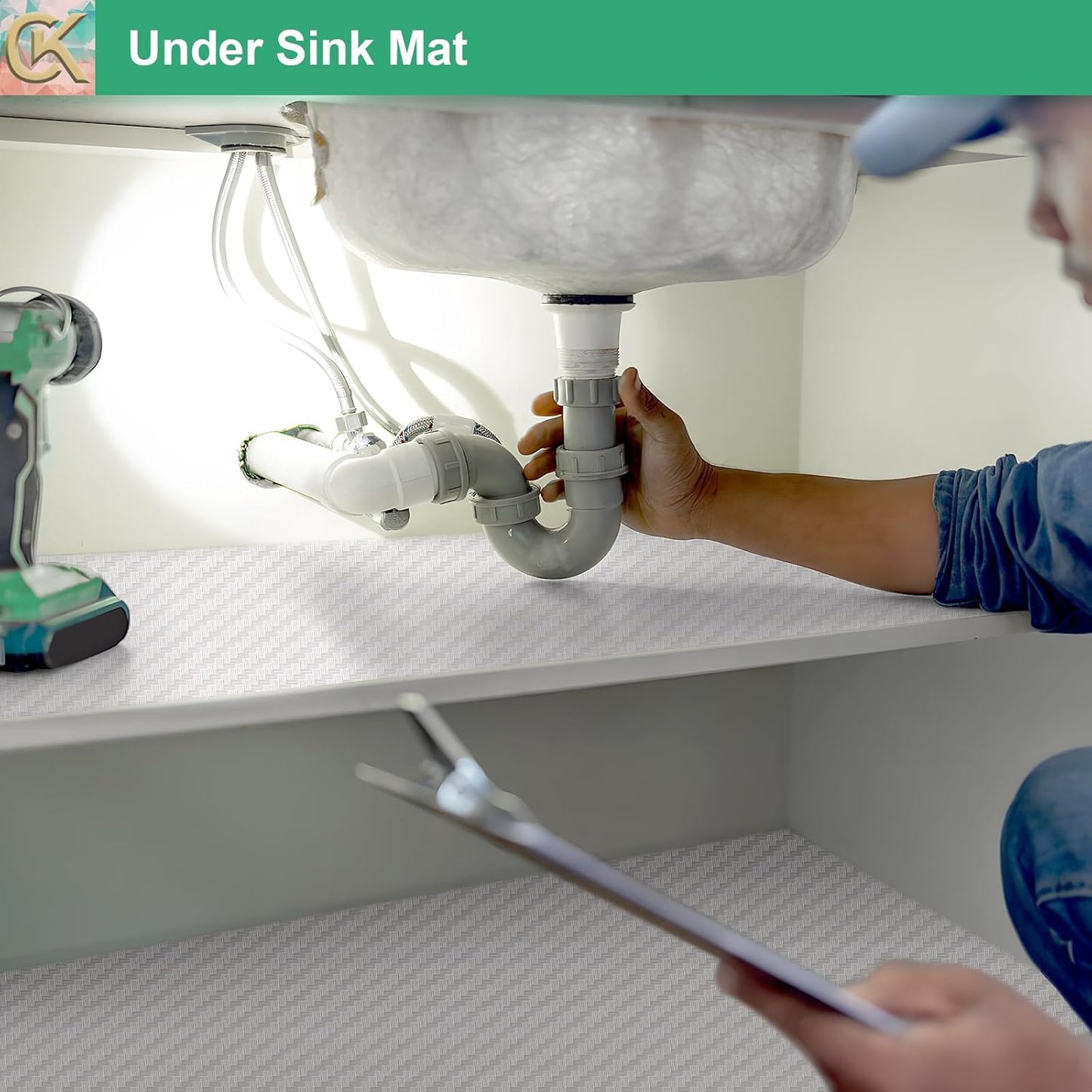 Self-Adhesive Shelf Liner Kitchen Liner, Waterproof Backed Paper Easy Peel and Stick Contact Liner Without Residue for Decor Your Desk Surface, Kitchen Countertops (White, 17.5 x 118.1 inches)