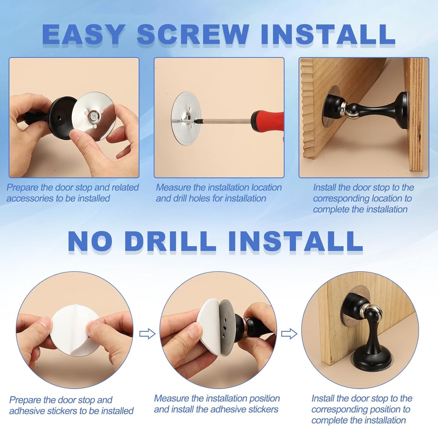 uxcell Magnetic Door Stopper, Stainless Steel Heavy Duty Door Holder, No Drilling Doors Knob Wall Protector with Self-AdhesiveTapes and Screws for Home Wall Floor Mounting, Red Bronze