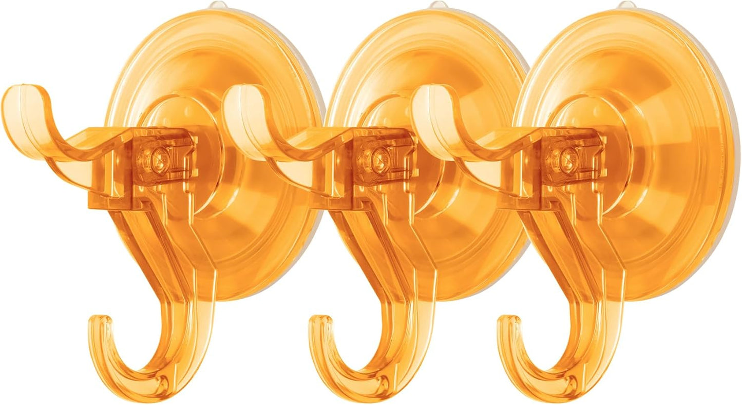 Antimbee 3 Pack Suction Cup Hooks, Wreath Hangers, Removable Small Suction Cups for Shower, Bathroom, Glass, Door, Windows, Kitchen-Up to 11 lbs on Smooth Surface (Transparent Orange)