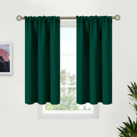 BGment Emerald Green Blackout Curtains 45 Inch Length for Bedroom Window - Small Thermal Insulated Drapes with Rod Pocket for Bathroom Ktichen Cafe Rv Camper, 34 x 45 Inch, 2 Panels