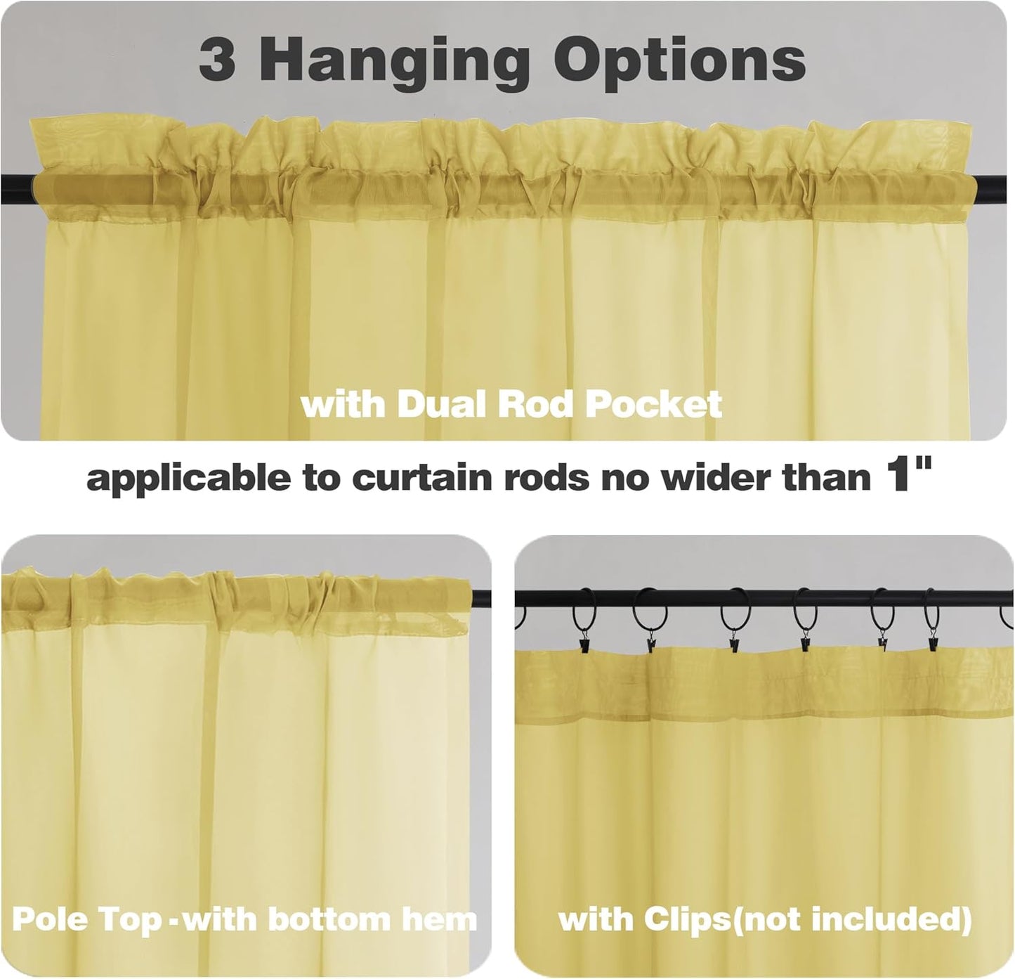 Chyhomenyc Yellow Sheer Curtains 72 Inch Length 2 Panels, Light Filtering Soft Airy Rod Pocket Voile Window Curtain Drapes for French Door Bedroom Living Room, Each 42Wx72L Inches