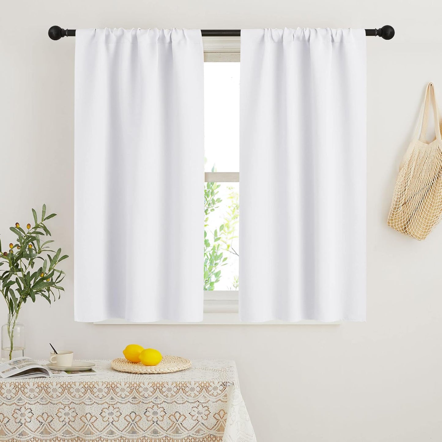 RYB HOME Short Curtains 45 inch 2 Panels Set, Room Darkening Small Window Drapes Thermal Insulated Cafe Curtains for Kitchen Dorm Transit Van, W 29 x L 45 inch, Pure White