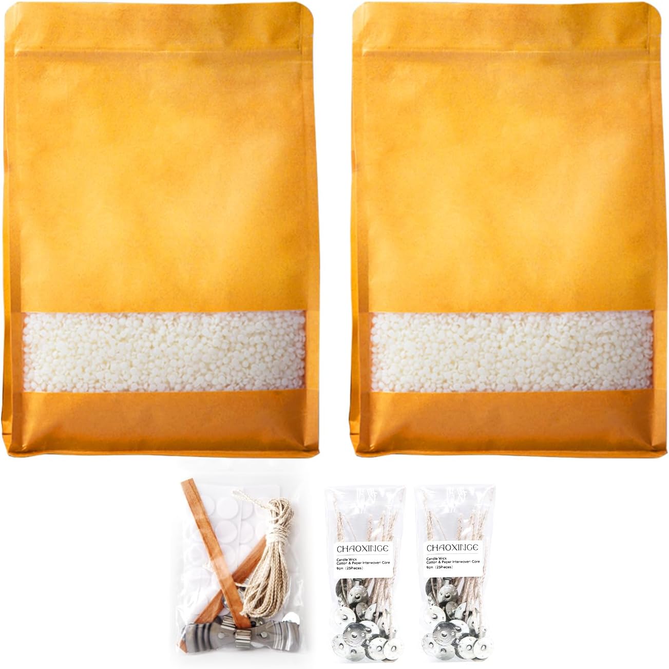 chaoxinge 5 lbs Natural Organic Soy Wax Kit | Additive-Free, Pure & Non-Toxic | Long-Lasting 360-Hour Burn Time | DIY Candle Making Set