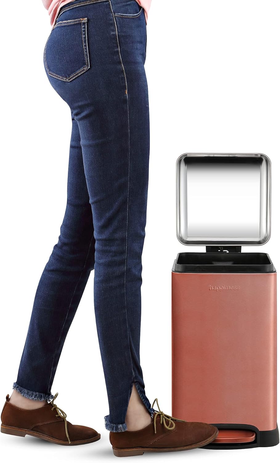 happimess HPM1012D Betty Retro Mini 3.2-Gallon Step-Open Trash Can with Soft-Close Lid, Modern, Minimalistic, Fingerprint Proof for Home, Kitchen, Laundry Room, Office, Bedroom, Bathroom, Rose Gold