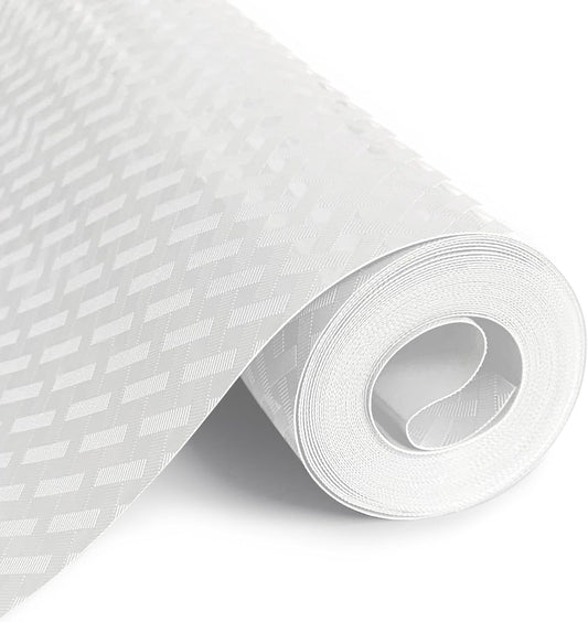 Shelf Liners for Kitchen Cabinets and Drawers, Non-Adhesive and Anti-Slip, Waterproof and Easy to Clean, Durable EVA Cabinet Mat for Refrigerator, Cupboard, Table (White, 11.8" W x 196.8" L)