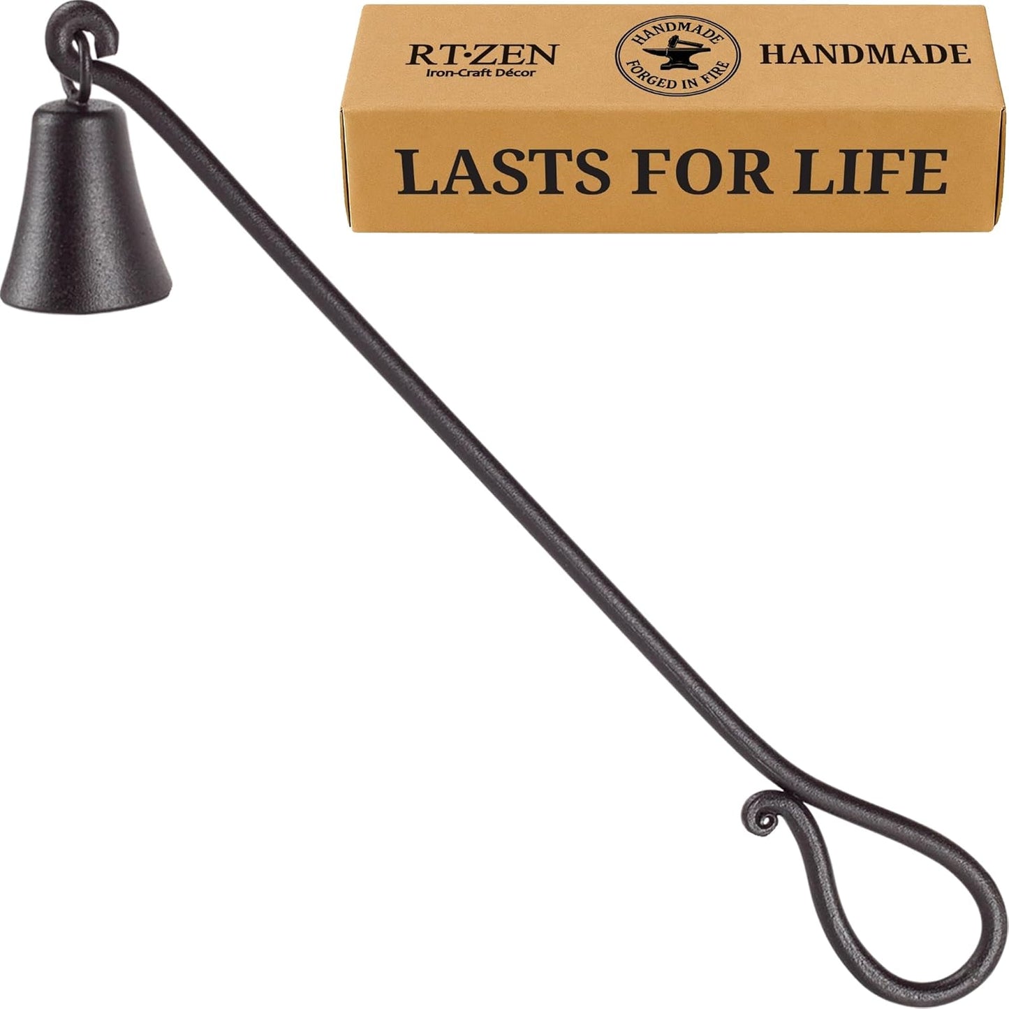 RTZEN Rustic Bell Candle Snuffer - Handcrafted Decorative Rustic Wrought Iron Candle Extinguisher Candlesnuffer with Long Handle - Unique Black Matte Farmhouse Decor Accessories Gift