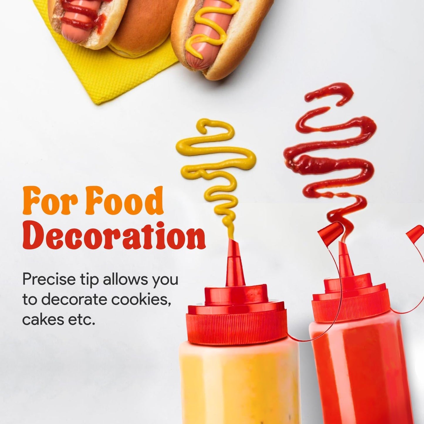 Norcalway 24 oz Condiment Squeeze Bottles for Sauces - Leak Proof - 4 Pack (XL)