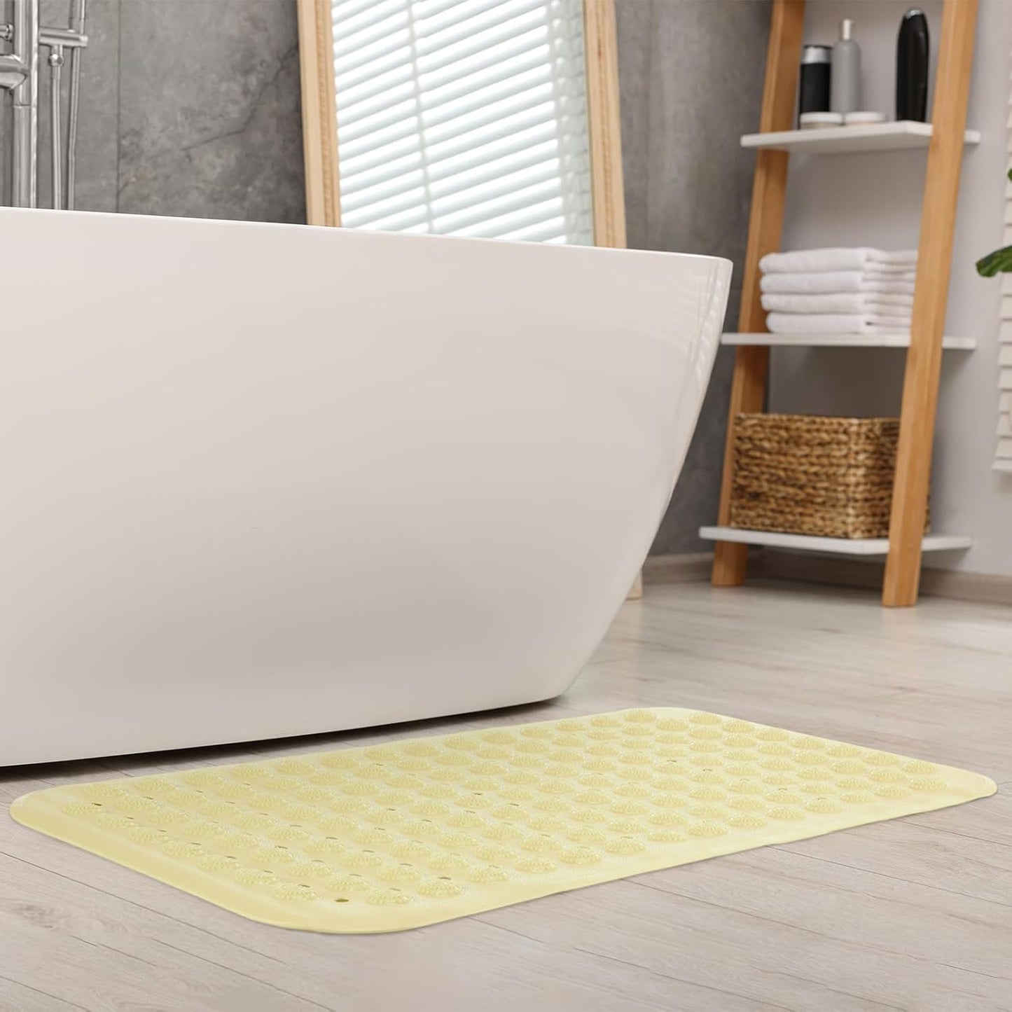 Dunzy 12 Pcs Non Slip Bath Mats 27.6x14.2 Inches TPE Bathtub Mats with Suction Cups Drain Holes Textured Surface Anti Slip Shower Pad for Bathroom Tub Adults Elderly Home Hotel