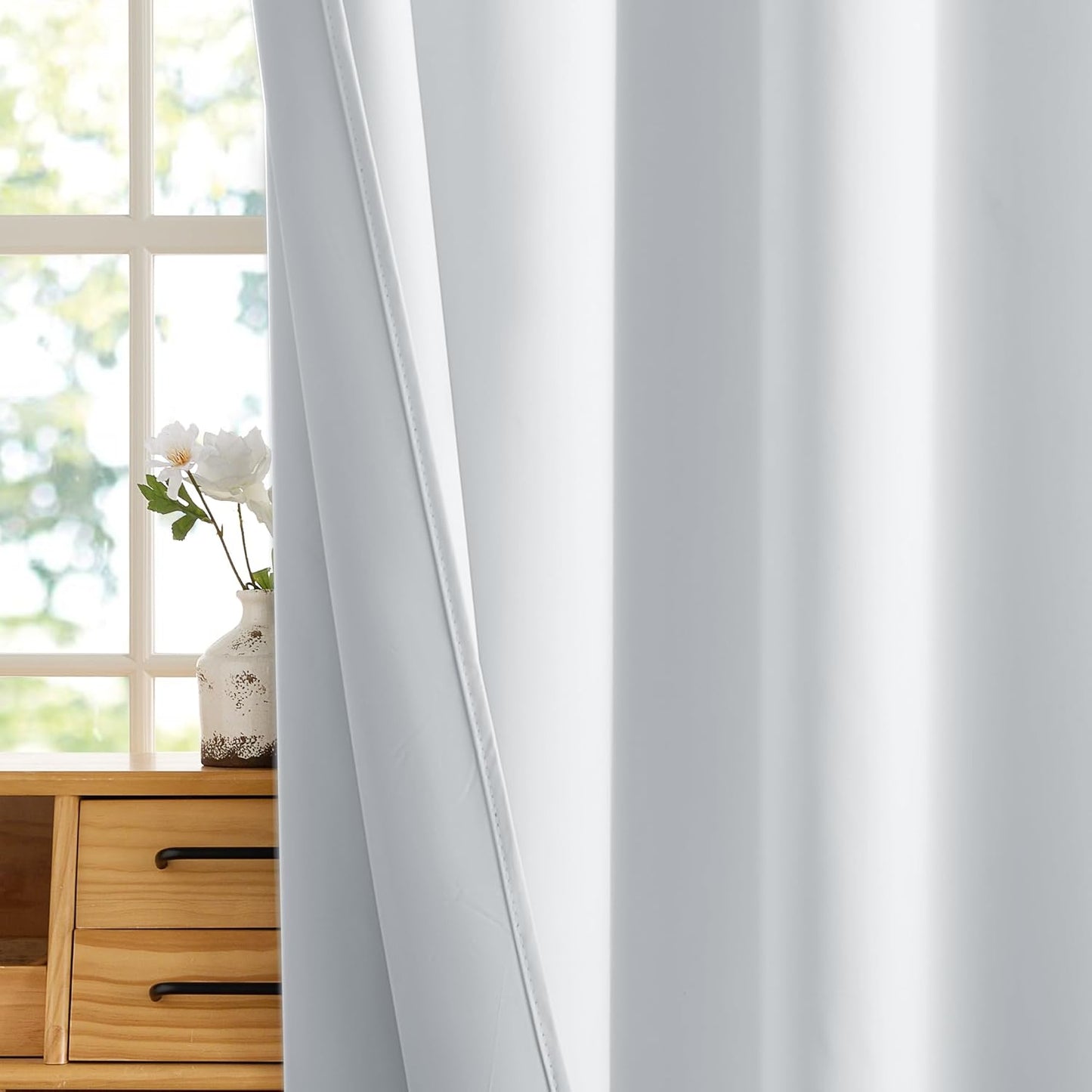 RYB HOME White Blackout Curtains for Bedroom, 100% Blackout Thermal Insulated Noise Reducing Curtains for Living Room Nursery, 42 inches Wide by 84 inches Long, 2 Panels Set