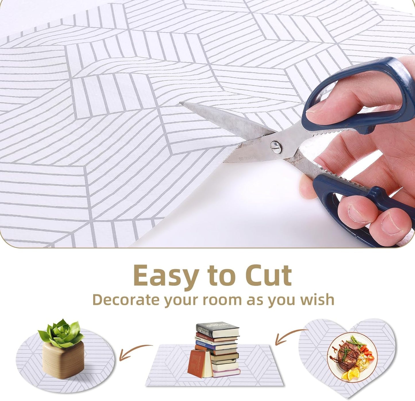 Shelf Liners for Kitchen Cabinets Non Adhesive Shelf Liner Paper Non-Slip Thickened Drawer Liner Easy to Clean for Tool Box Refrigerator with Knife and Tape Measure, Silver Geometric, 11.8 x 236.2 in