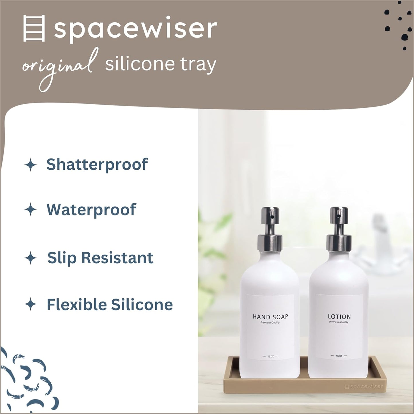 Countertop and Vanity Tray - Small 7.7” Silicone Tray for Soap Dispenser Bottles, Bathroom Trays, Kitchen Sink Trays, Sink Caddy Kitchen Sinks Organizer, Soap Dish & Sponge Holder Mat