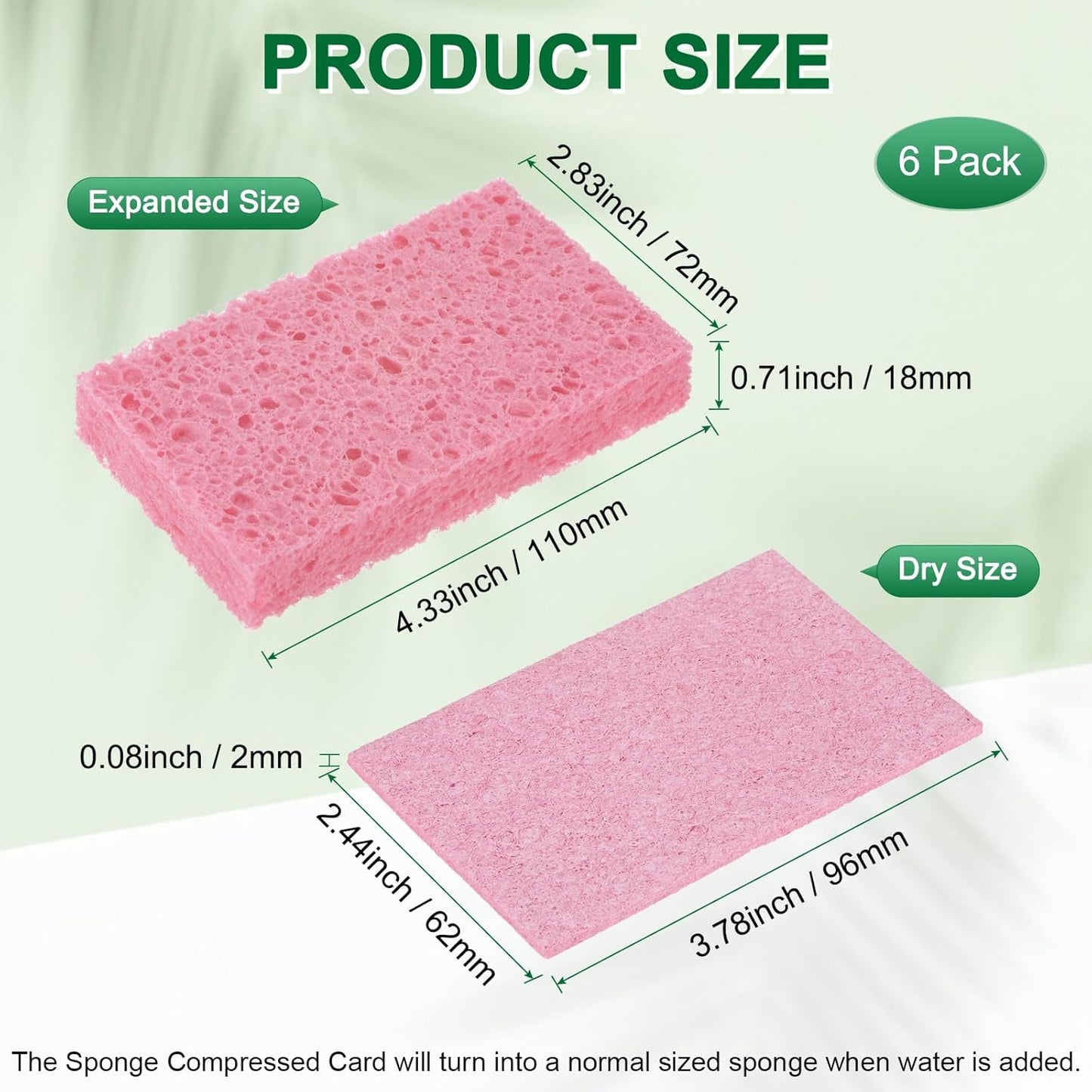 6-Pack Kitchen Sponges, Condense Eco Cellulose Non-Scratch Scrub Heavy Sponge for Kitchen/Household/Bathroom, Clean Tough Messes Dish Scrubber [Pink]