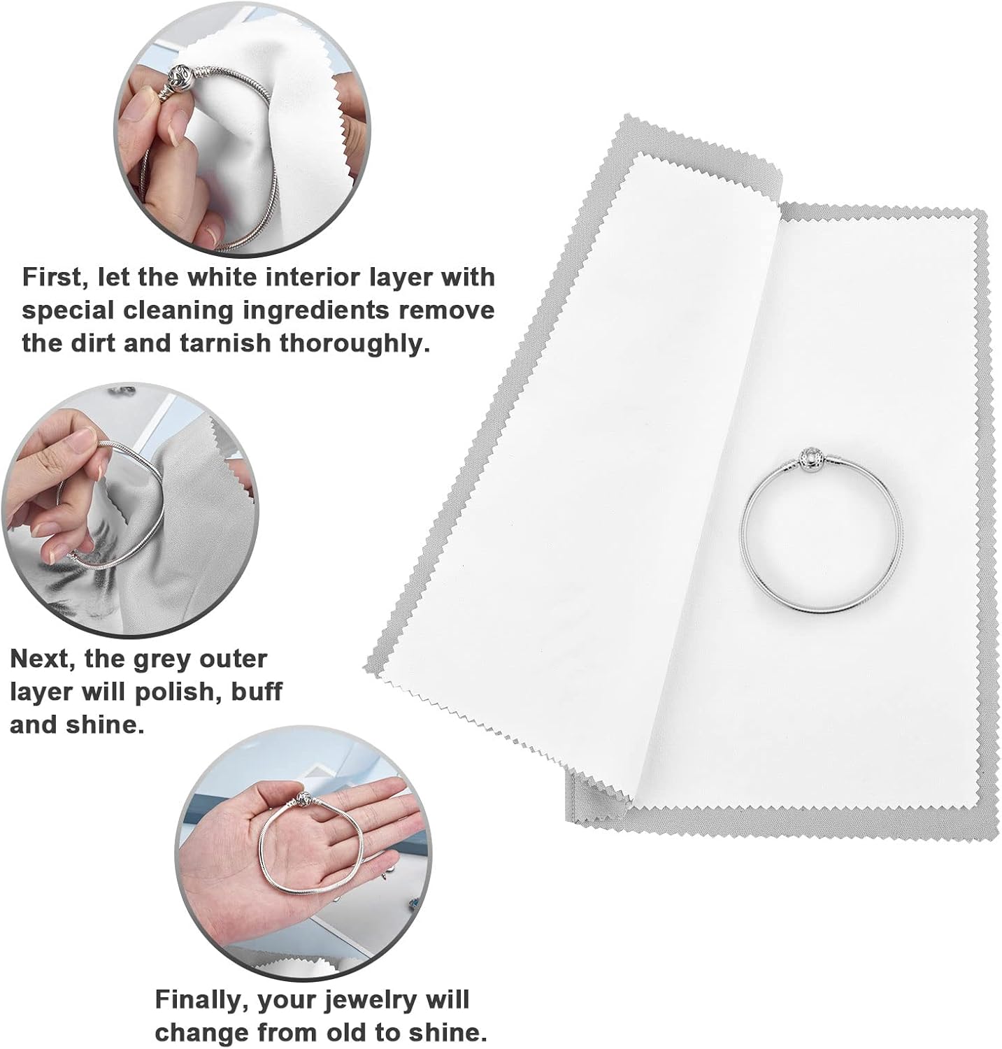 SEVENWELL Silver Polishing Cloth, Jewelry Cleaner Cloth for Sterling Silver Jewelry, Gold, Platinum, Silverware, Diamonds, Gemstones, Coins (Light Gray)