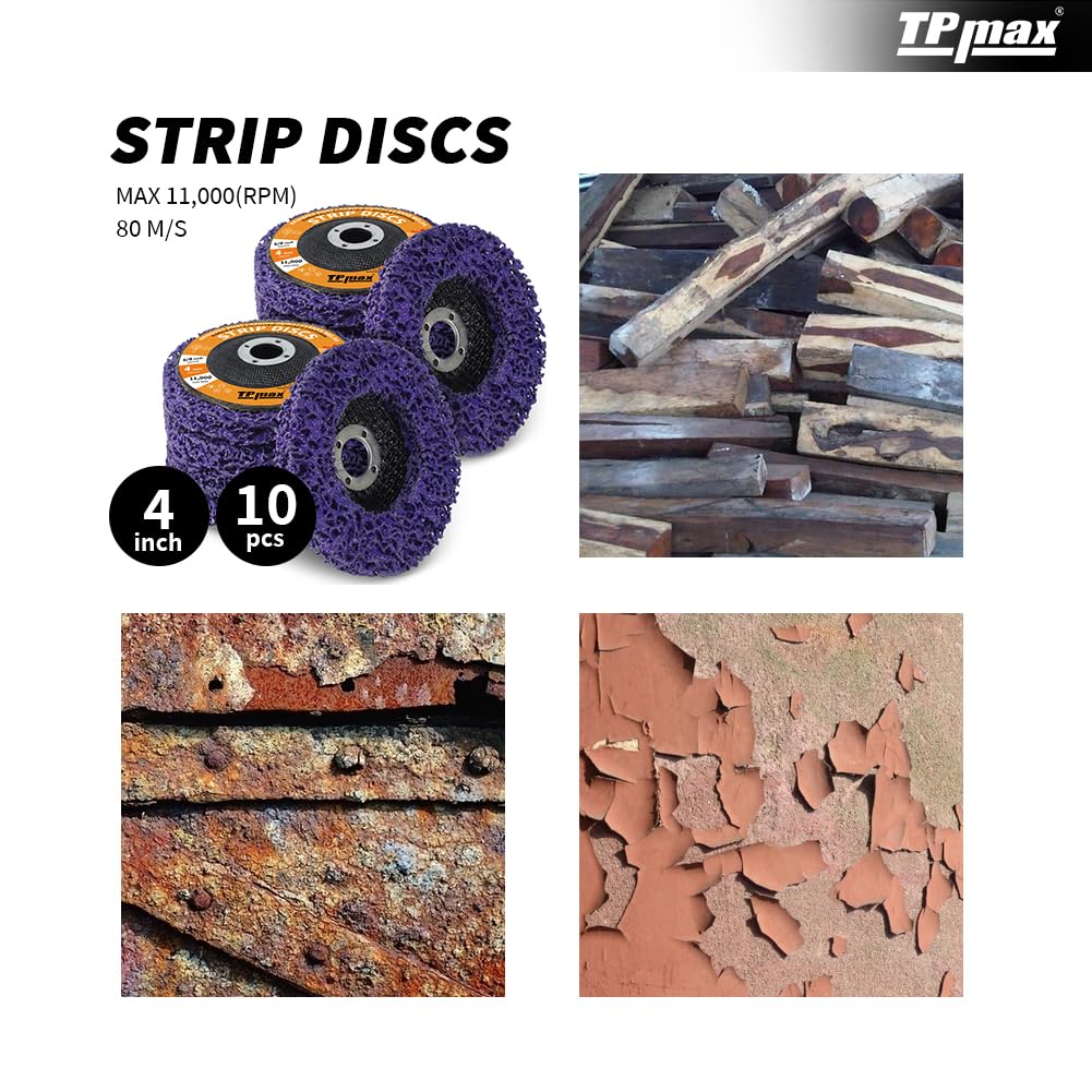 4 inch Stripping Discs Rust Remover Discs Remove Paint and Oxidation 5/8 inch Arbor Clean Discs Poly Strip Disc Angle Grinding Wheel - 10 Pack(Purple)