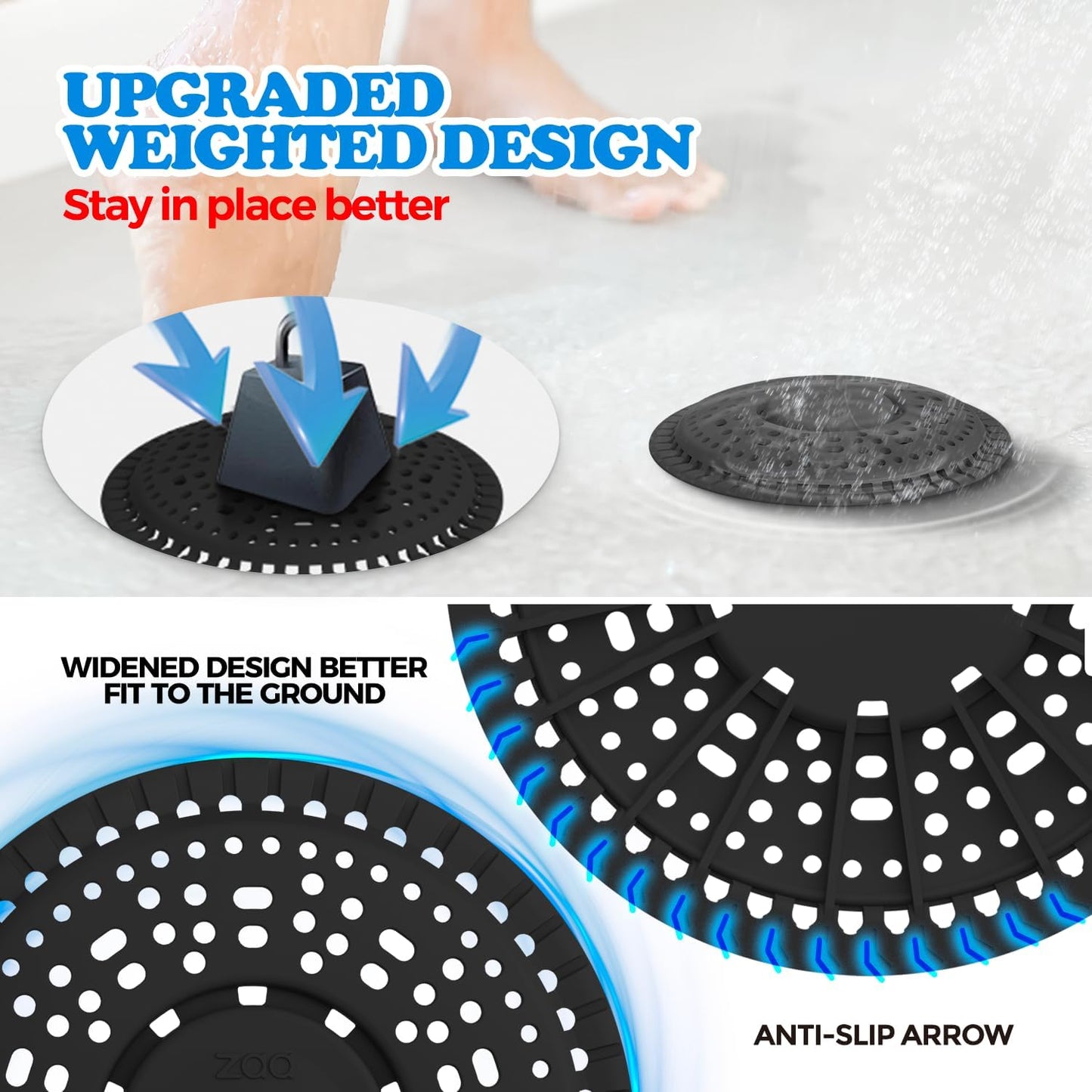 zaa Shower Drain Hair Catcher, Upgraded 2Pack Premium Silicone Drain Protector & Shower Drain Cover for Regular Floor Drains of Shower Room, Bathroom, Black