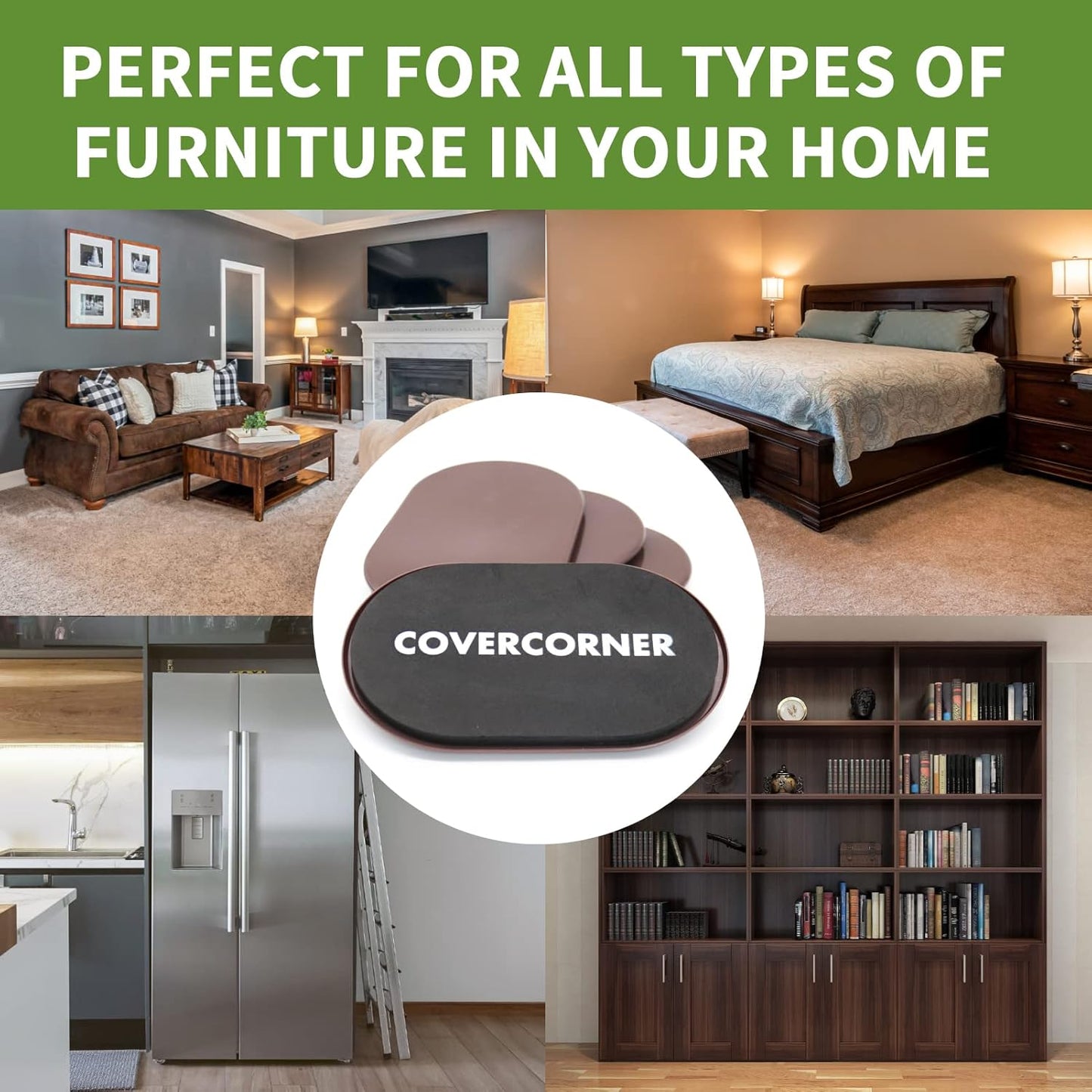 Furniture Sliders for Carpet 4 PCS - 9 1/2 inch Furniture Moving Slider Chair Legs Floors Protectors– Move Your Furniture Easy & Safely (for Carpet) Brown