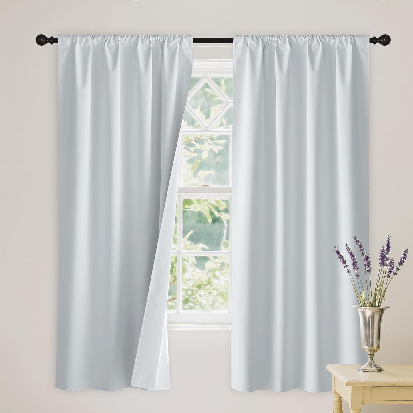 RYB HOME 100% Blackout White Curtains for Bedroom, Thermal Insulated Total Room Darkening Noise Reducing Curtains for Living Room Nursery, 62 inches Wide by 63 inches Long, 2 Panels Set