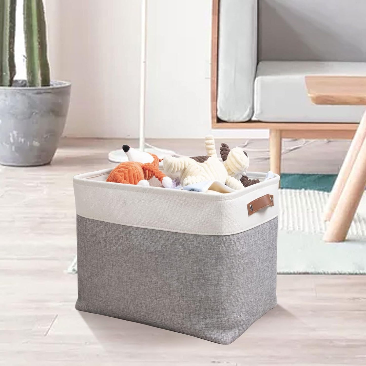 DULLEMELO Storage Baskets Large 16"x12"x12" Tall Rectangular Baskets Fabric Storage Bins for Organizing [1 Pack] Collapsible Linen Shelf Baskets for Clothes, Toys, Closet, Laundry (White&Grey)