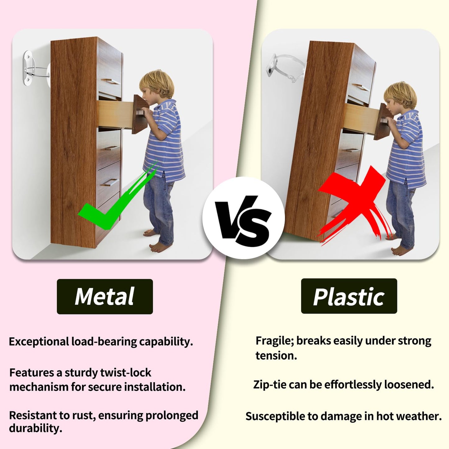 Anti Tip Furniture Anchors (6 Packs) Furniture Anchors for Baby Proofing, Earthquake Straps for Furniture Dresser Wall Safety Anchor Furniture Safety Straps Wall Straps, White