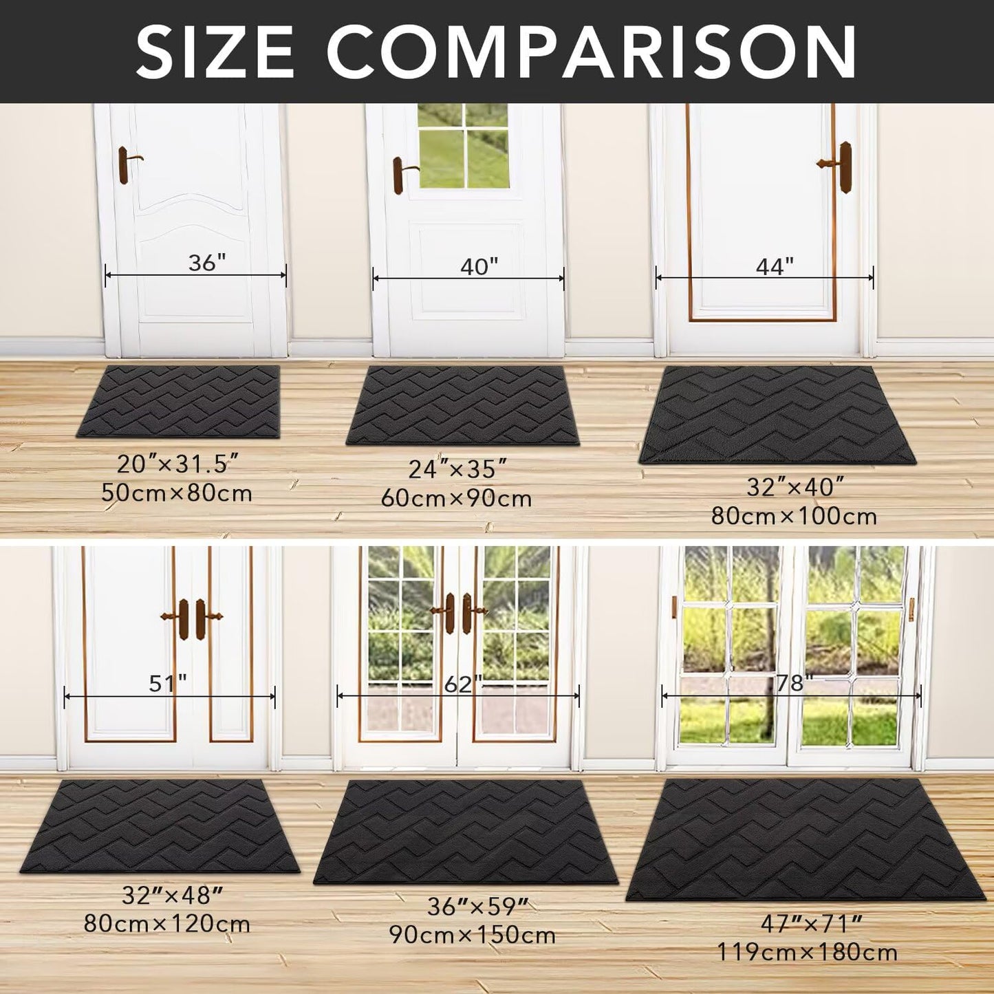 hicorfe Indoor Door Mat,Non Slip Door Mats,32"x48" Front Back Door Mat Rubber Backing,Absorbent Resist Dirt Entrance Inside Floor Mats for Entryway Washable Low-Profile(Charcoal)