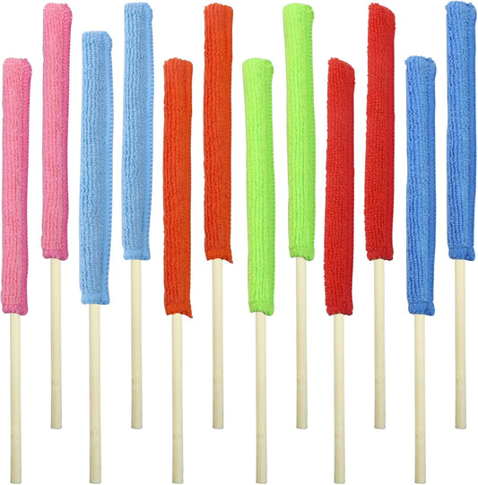 12 Pack Microfiber Detail Duster Sticks, Mini Dusters for Cleaning, Fan Cleaning Brush, Blinds Cleaner Tool, Crevice Cleaning Tool for Home/Car Window Blind