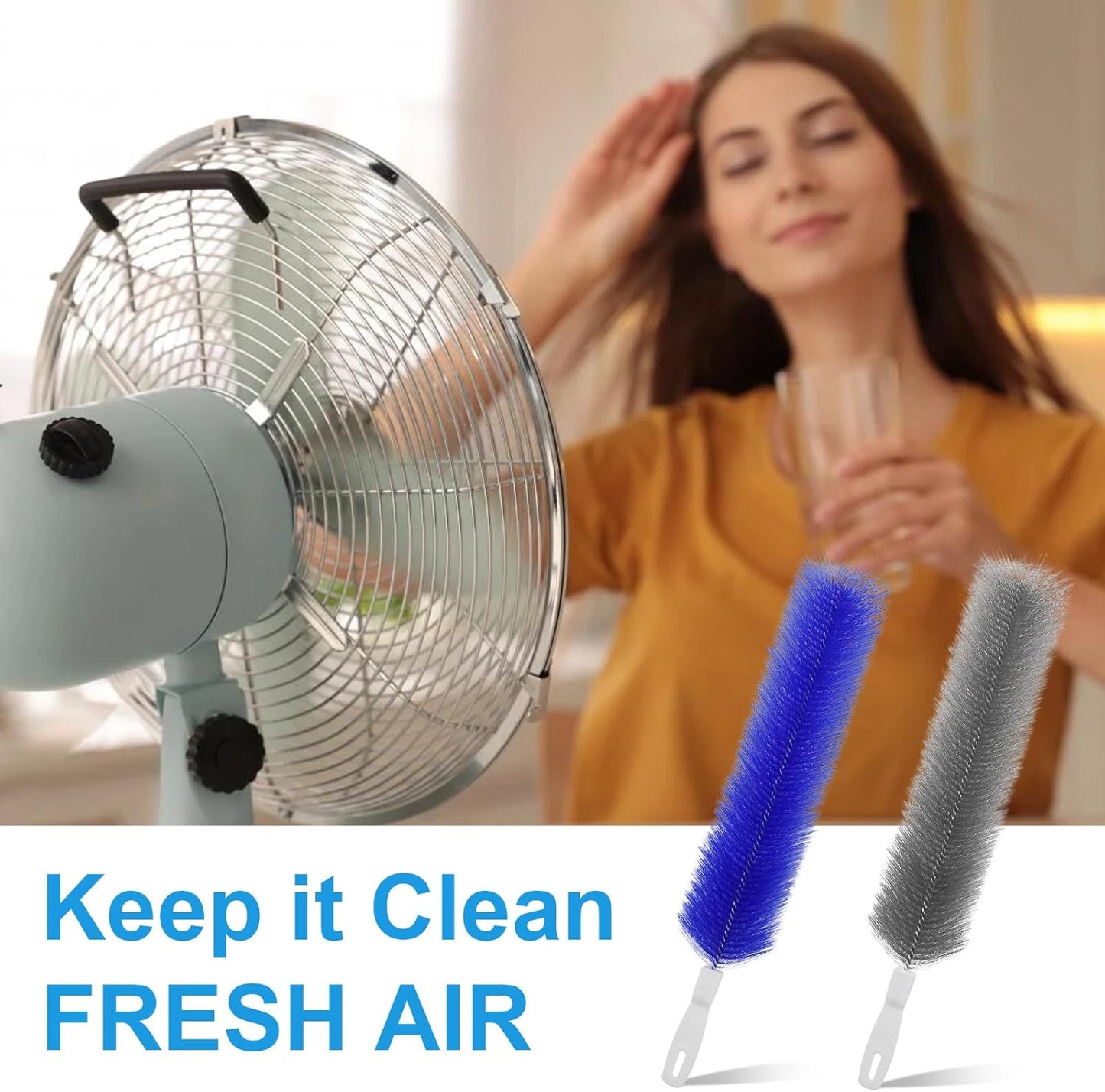 4 Pcs Cobweb Duster, Bendable Fan Cleaner Brushes Set Reusable, Plastic Microfiber Duster for Air Conditioning Shutters,Ceiling Fan, Blades, Curtains,Air Vents(Blue，Gray)