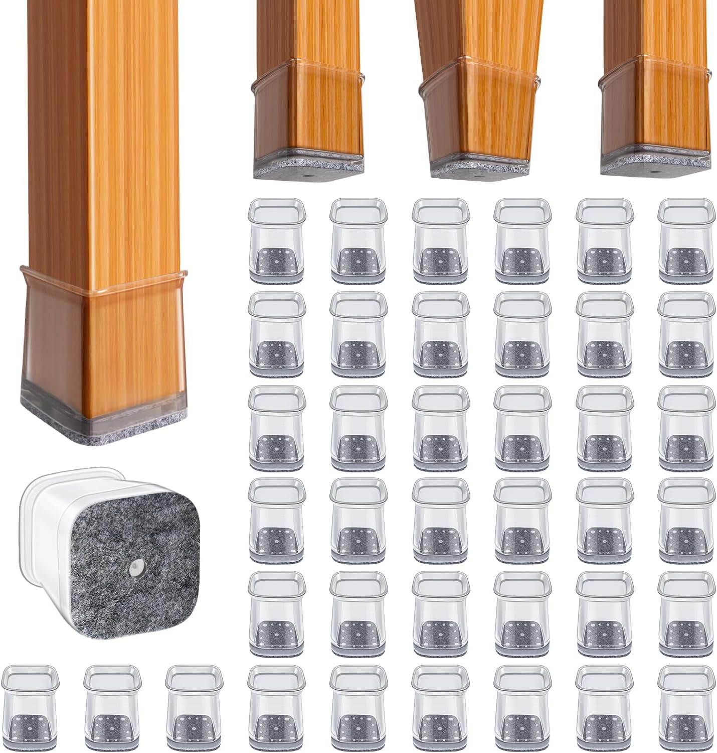 BUMACO Chair Leg Floor Protectors Square Chair Leg Protectors for Hardwood Floors Silicone Pads Covers to Protect Floors Clear-40 Pcs Square S Fit (3/4" to 1")