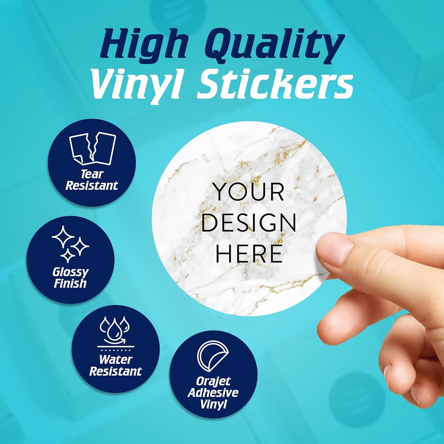 100 Custom Vinyl Stickers - Upload Your own Image, Text, Design, Logo - Personalized Logo Labels for Handmade, Packaging, Bottle, Jars, Candle, Brand Stickers (Gold Marble, 3x3)