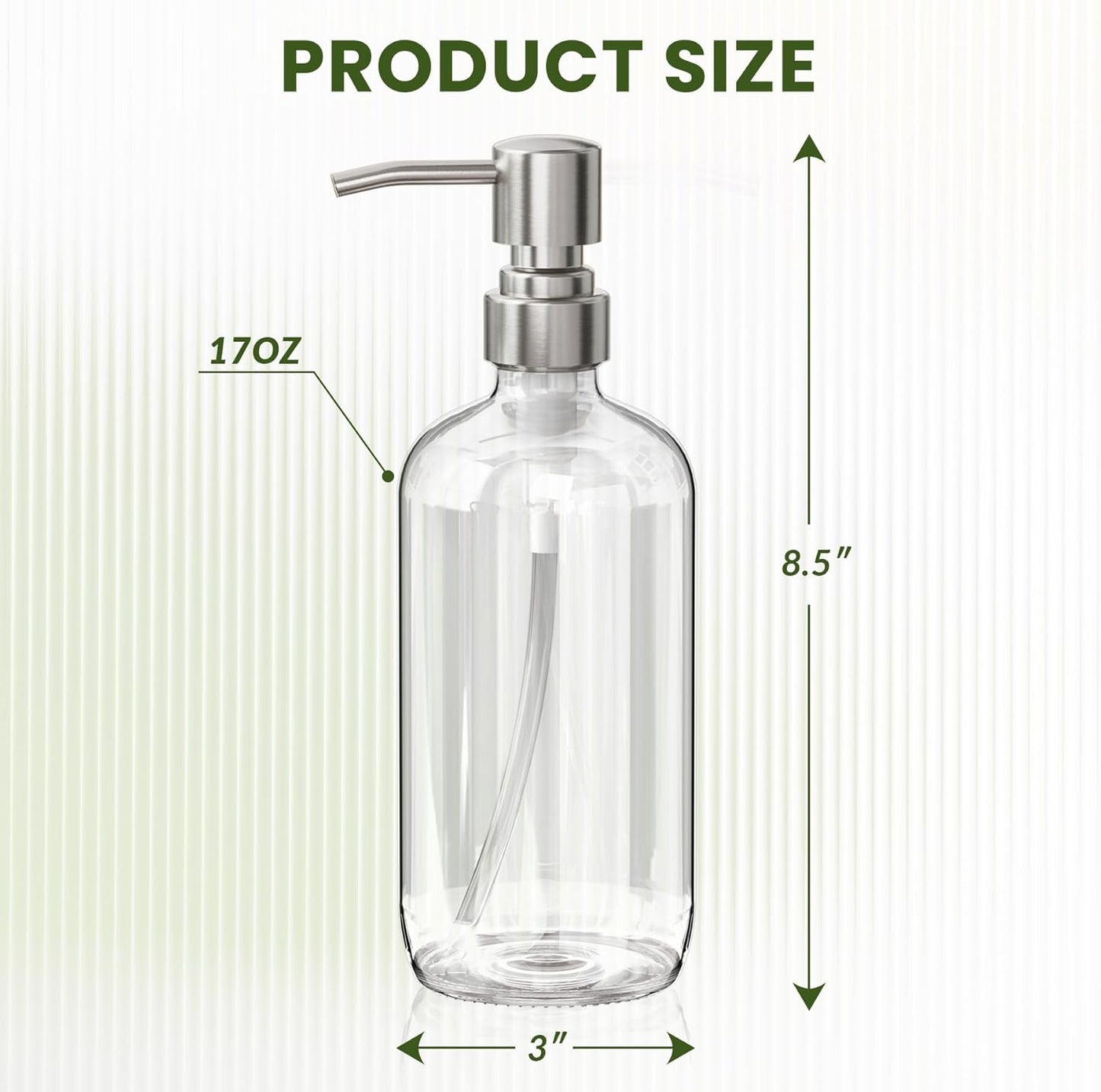 AmazerBath Soap Dispenser, 2 Pack Glass Soap Dispenser with Pump Stainless Steel, 17 Oz Hand Soap Bottles Bathroom Kitchen, Clear