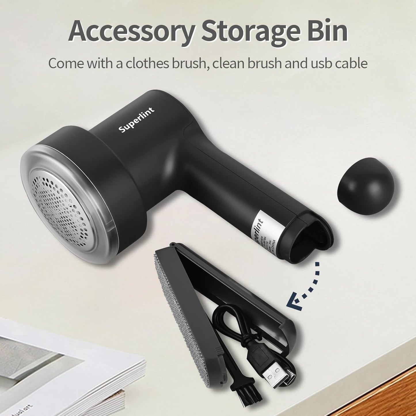 SUPER LINT Electric Fabric Shaver Electrostatic Brush, LED Display, 3-Speeds, Rechargeable Sweater Shavers to Remove Pilling for Clothing, Couch, Furniture, Black