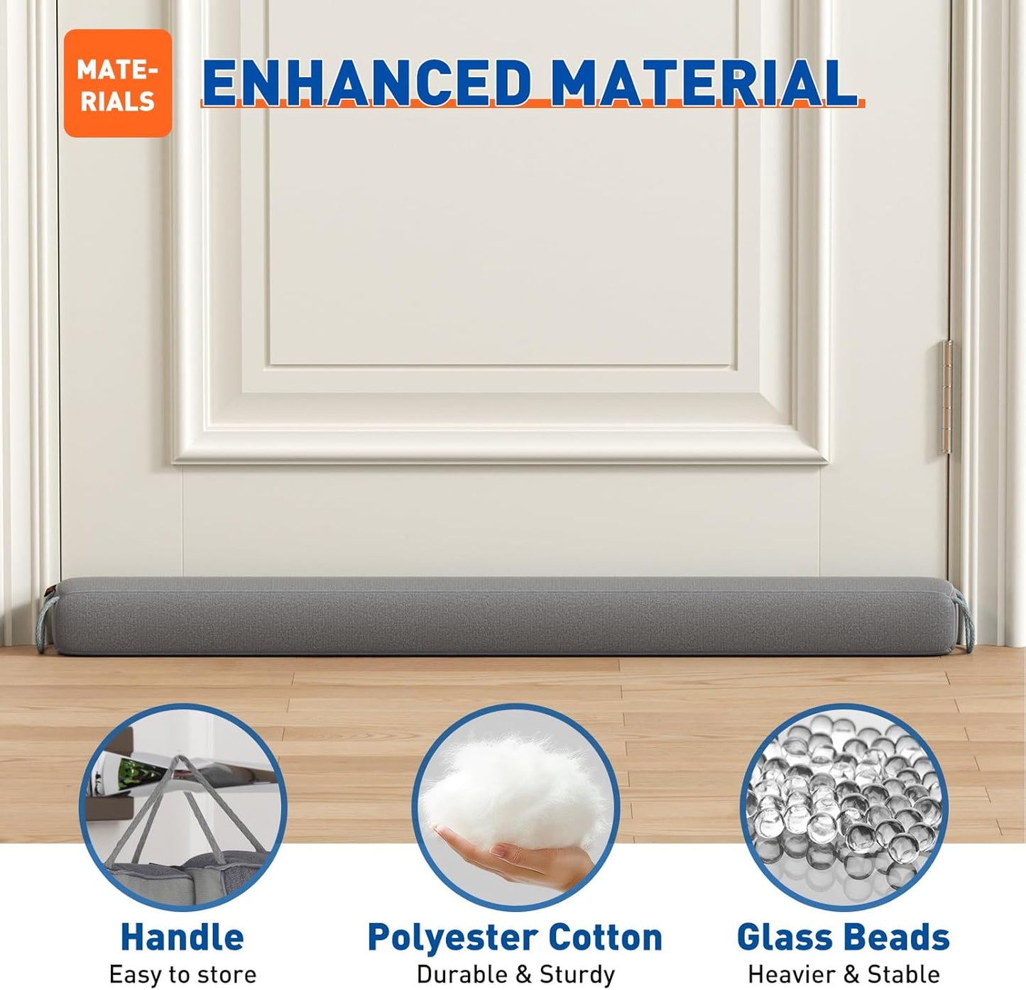 MAGZO Door Draft Stopper 36 Inches, Weighted Rectangle Door Snake for Winter Noise Blocker with Hook Loops,Gray