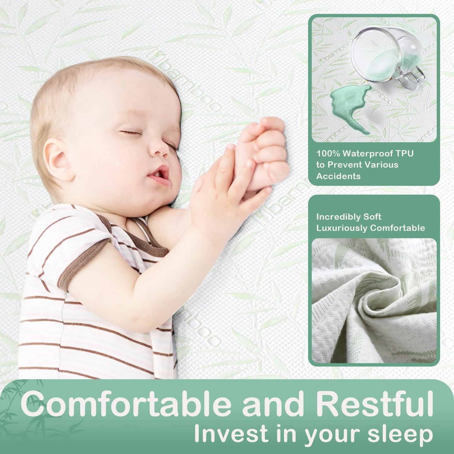 Twin XL Mattress Protector Waterproof Mattress Pad Washable Bamboo Rayon Mattress Cover Breathable Noiseless Bed Protector 5" - 21'' Elastic Fitted Deep Pocket