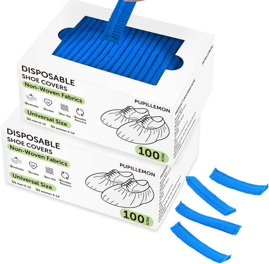 200Pcs(100 Pairs) Non-Woven Shoe Covers Disposable Non Slip for Indoors, Breathable | Durable | Boot Covers, Fits Up to Size 13 US Men (Blue)