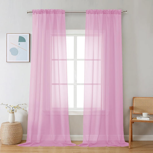 Chyhomenyc Sheer Pink Curtains 90 inches Long 2 Panels, Light Filtering Soft Airy Solid Elegant Voile Window Treatment Drapes for Bedroom Living Room Wedding Party Decor, 42 Wx90 L Inches