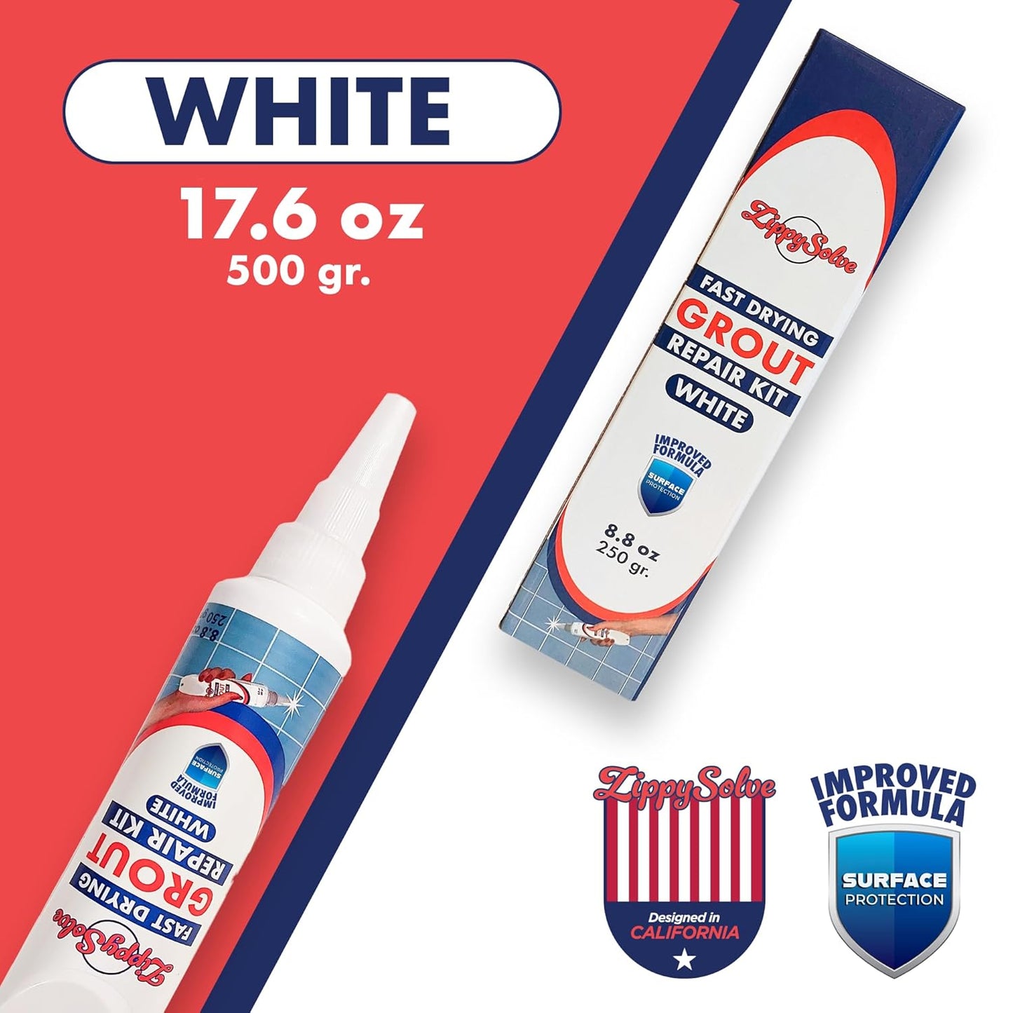 Tile Grout, Repair Kit, 2 Pack Grout Filler, Restore & Renew Tile Joints Line, Fast Drying Grout Paint Squeeze Tube for Bathroom Shower Kitchen Floor, Waterproof (17.6 oz, White)