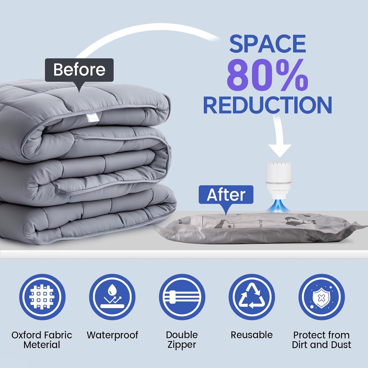 5 Jumbo + 5 Large Tear-Proof Vacuum Storage Bags with Pump, Oxford Fabric Reusable Space Saver Vacuum Storage Bags for Travel, Clothing, Luggage, Packing, Blankets, Quilt
