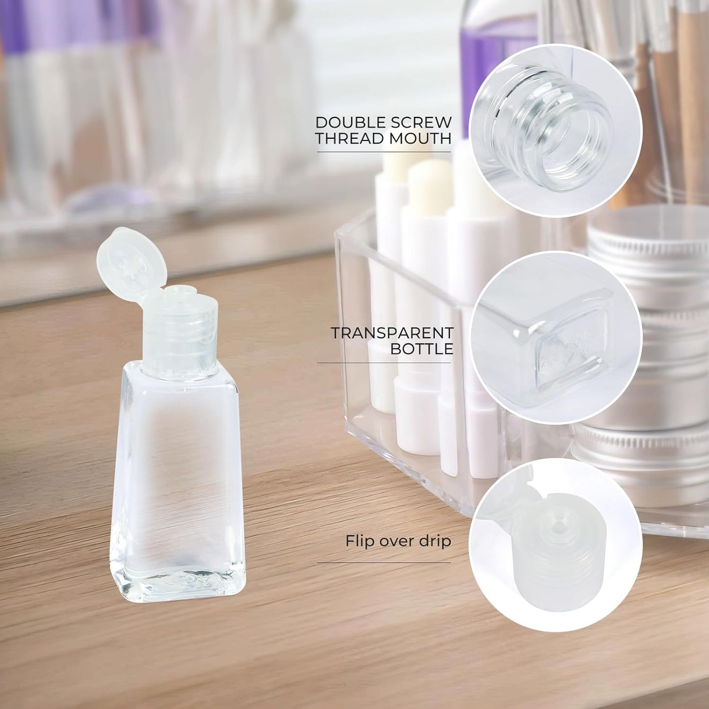 INNOLIFE 12 Pack 1oz Flip Cap Squeeze Bottles, Clear Plastic Travel Bottle, 30ml Refillable Empty Bottles BPA Free Container for Liquid, Lotions, and Toiletries