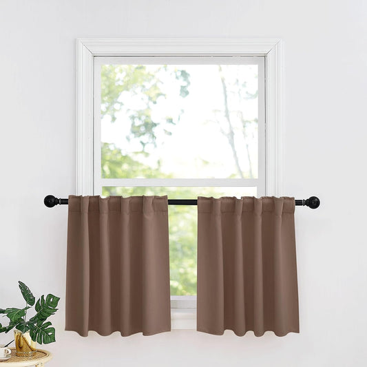 RYB HOME Kitchen Window Curtains - Blackout Privacy Half Window Curtains for Bedroom Bathroom Dining Living Room Cafe Office Short Tiers Drapes, W 34 x L 36 inches, 2 Panels, Mocha