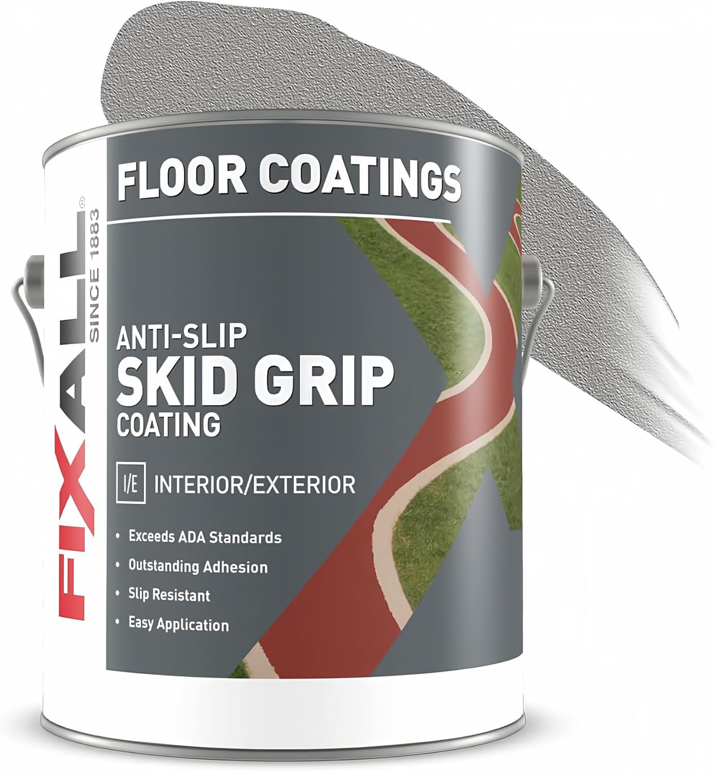 FIXALL Skid Grip Anti-Slip Coating, 1 Gallon, Smoke, Exceeds ADA Standards, Ideal for Safety Areas, Slip-Resistant Pavement, Cement & Concrete Paint