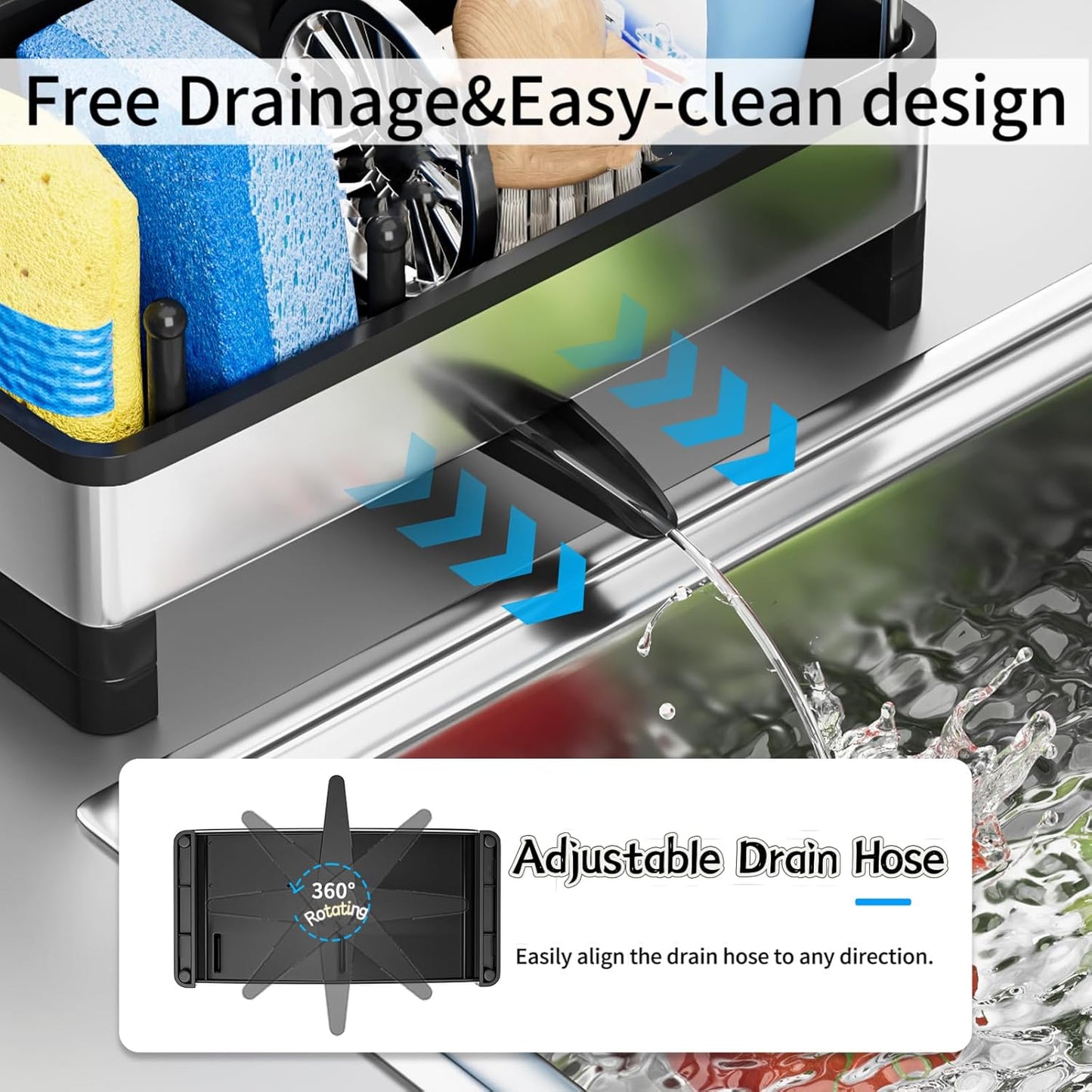 Sponge Holder for Kitchen Sink,Sink Caddy Organizer with Removable Brush Holder,Kitchen Countertop Soap Dispenser Storage with Detachable Towel Rack,Black