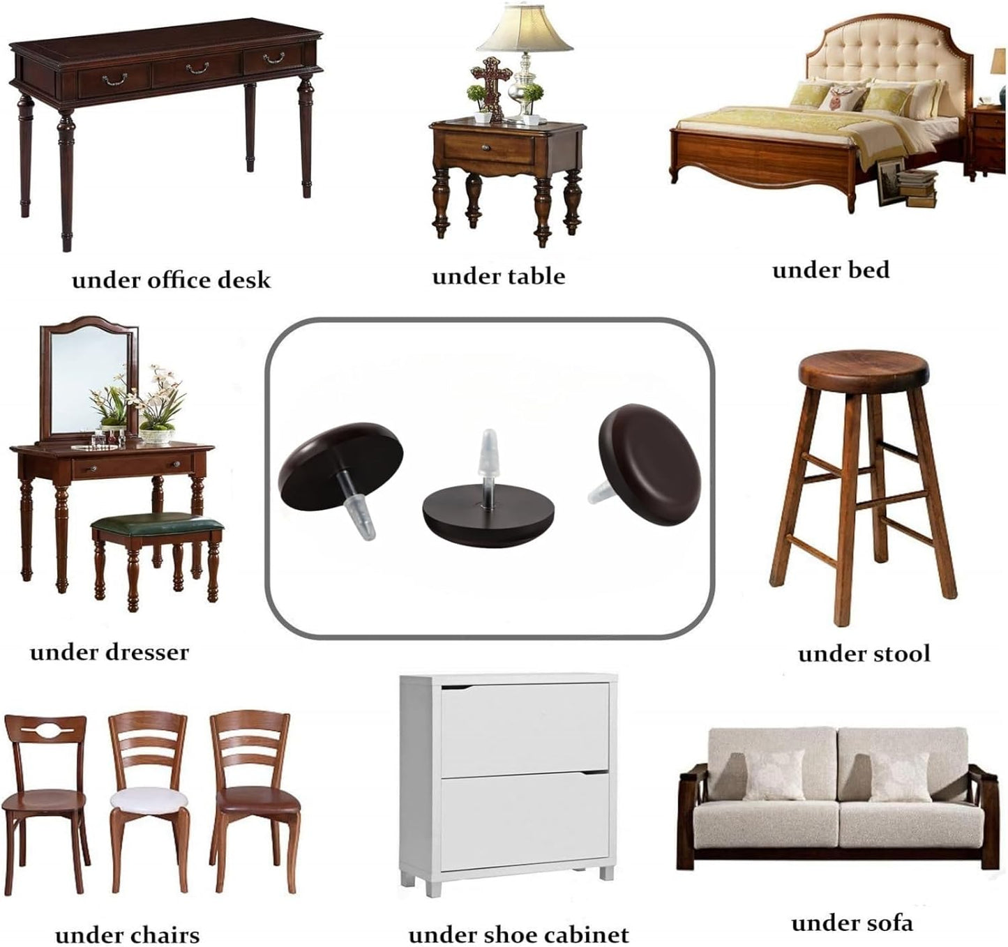 Furniture Glides Sliders-Furnigear PTFE (Teflon) Chair Leg Movers Sliders for Carpet and Hardwood Surface - Move Your Furniture Easily & Safely - Best Floor Protector (1-1/4", Brown-24pack)