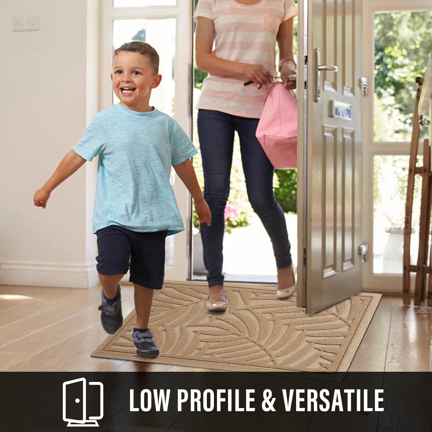 Front Door Mat, Absorbent Resist Dirt Welcome Door Mat Indoor Outdoor, Waterproof Doormat, Sturdy Non Slip Backing, Fade Resistant, Low Profile Entry Mat for Entryway, 47×32, Beige