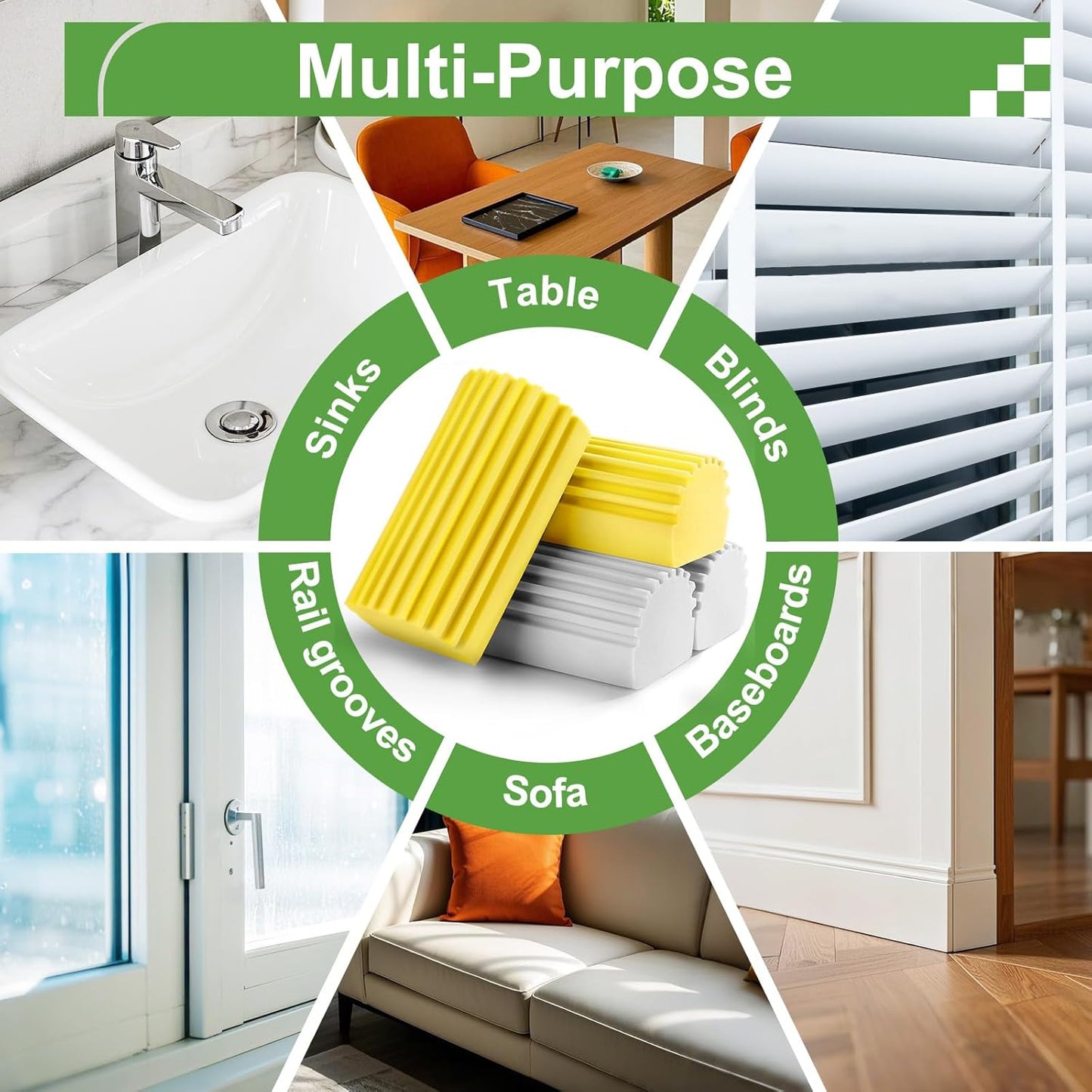 4-Pack Damp Clean Duster Sponge, Sponge Cleaning Brush, Duster for Cleaning Blinds, Glass, Baseboards, Vents, Railings, Mirrors, Window Track Grooves and Faucets, Gray and Yellow