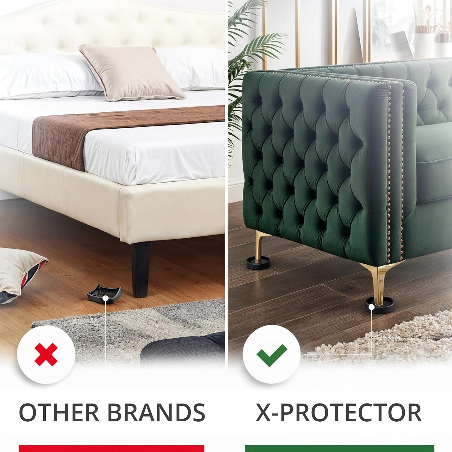 Furniture Cups X-PROTECTOR – 2.5" Caster Cups 8 PCS – Round Furniture Coasters – Ideal Bed Stoppers – Non Skid Furniture Pads with a Perfect Design – Rubber Furniture Pads - Protect Any Flooring!