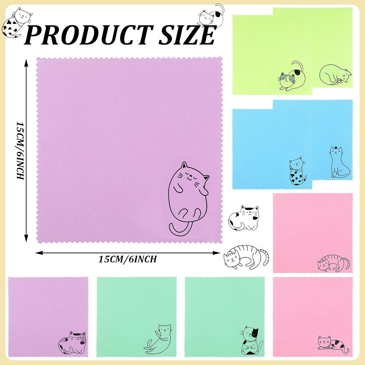Sinmoe 20 Pcs Microfiber Cleaning Cloth Cute Kitty Cat Design Microfiber Cloth Gift Soft Multicolor Glasses Cleaner for Eyeglasses Camera Lens Cell Phone Screens Glasses, 6 x 6 Inches