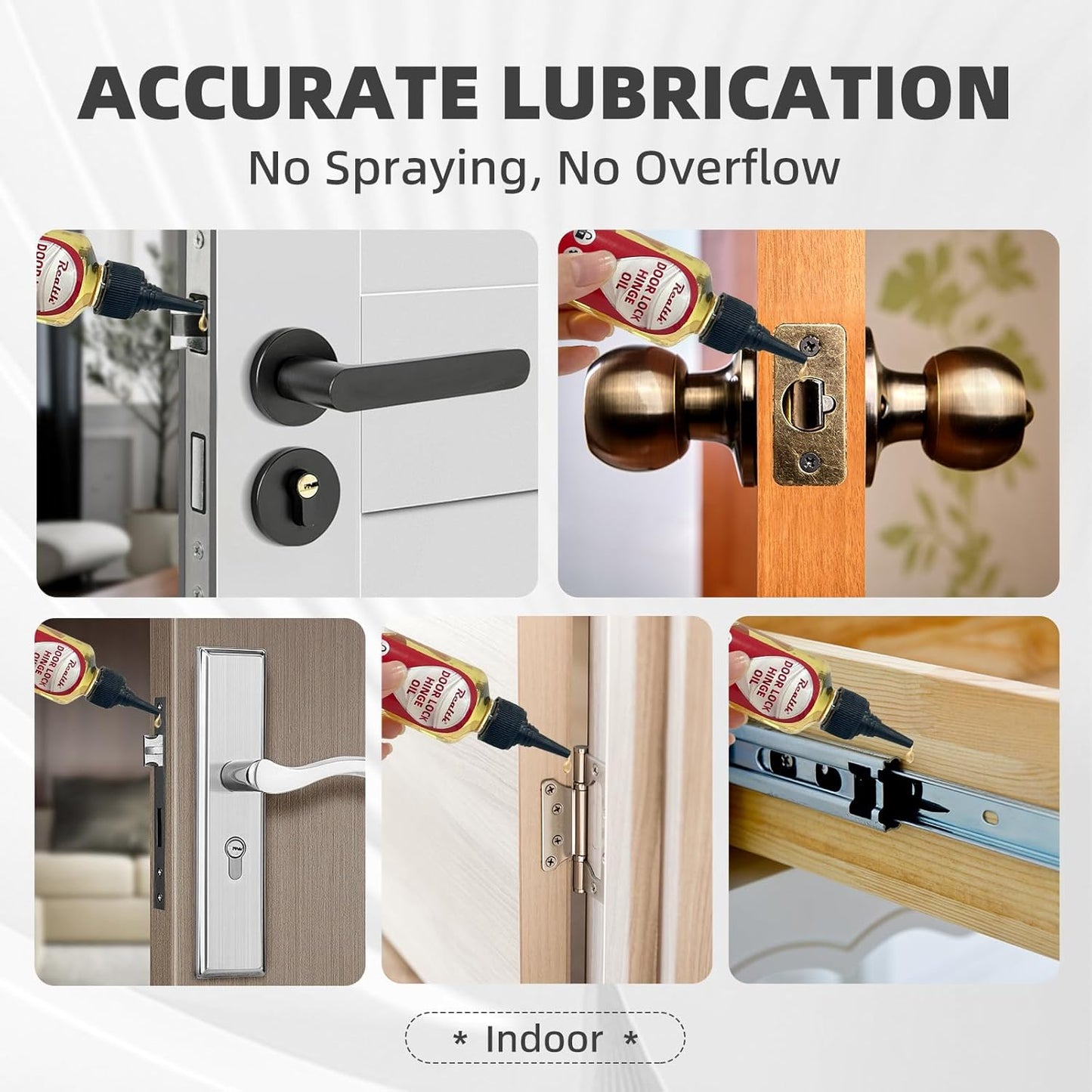 Realth Garage Door Lube -Door Hinge Lubricant for Metal Parts, Locks, Chains, Keyholes - Long-Lasting, Non-Toxic, Rust-Resistant Liquid Penetrating Oil with Precision Oiler Needle (30ml*2Pack)