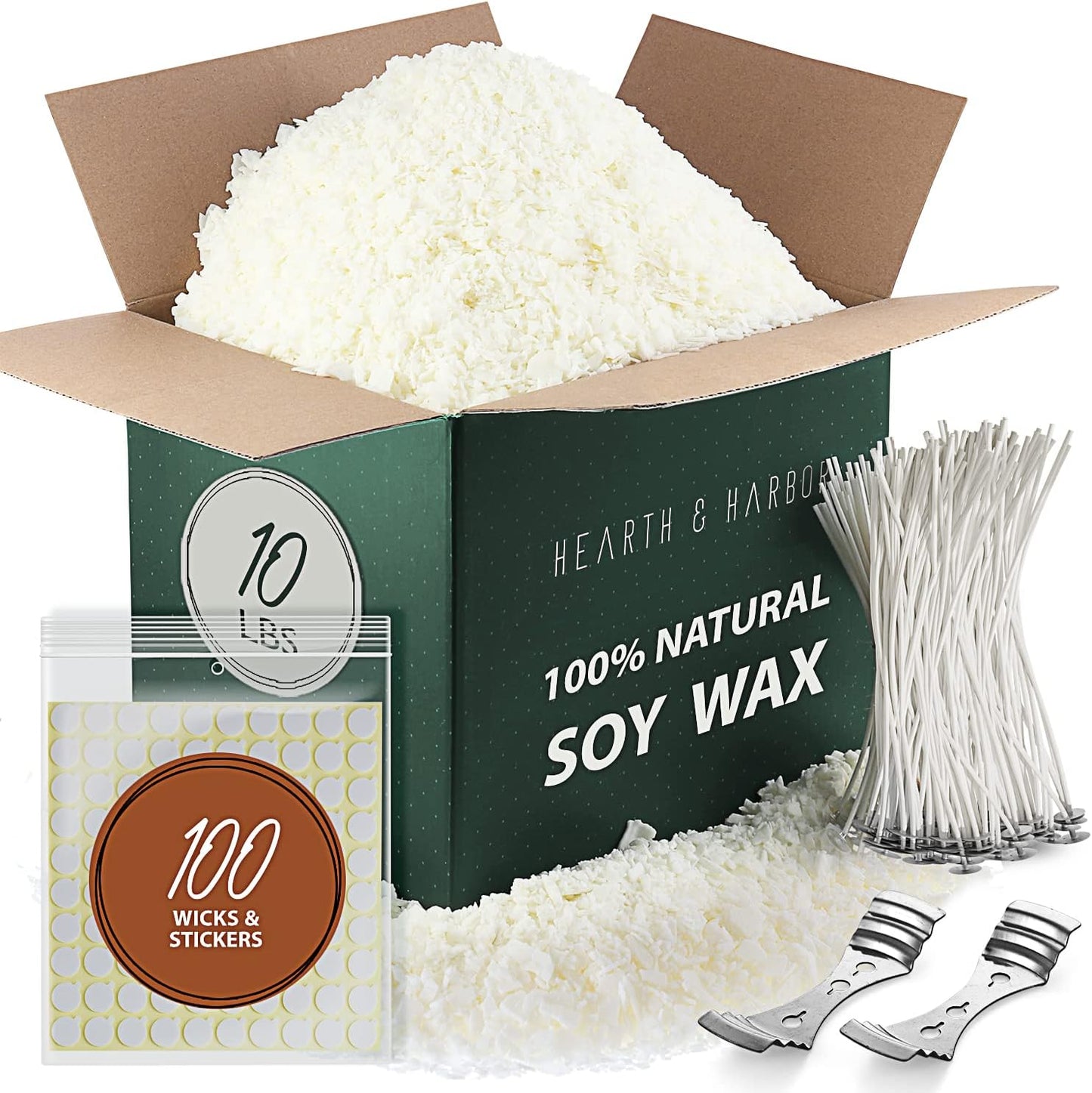 Hearth & Harbor Organic Soy Candle Wax for Candle Making, 10 lbs Natural Candles Making Supplies, Beeswax-Free, Paraffin-Free, Pure Soy Wax Flakes Perfect for Candles, Tealights and Melts